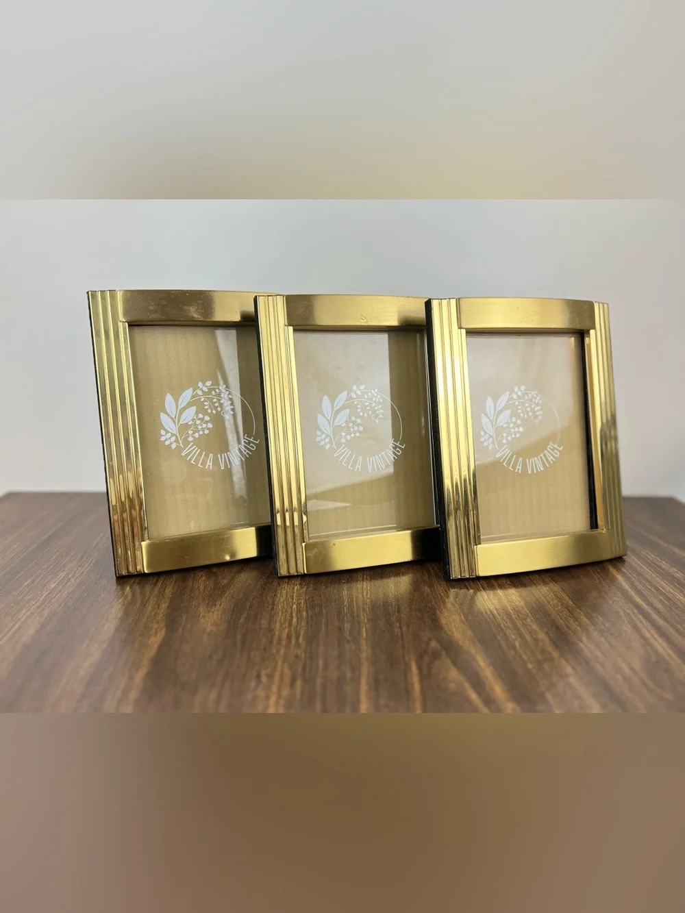 Vintage 1980s Set of 3 Brass Picture Frames Art Deco Style